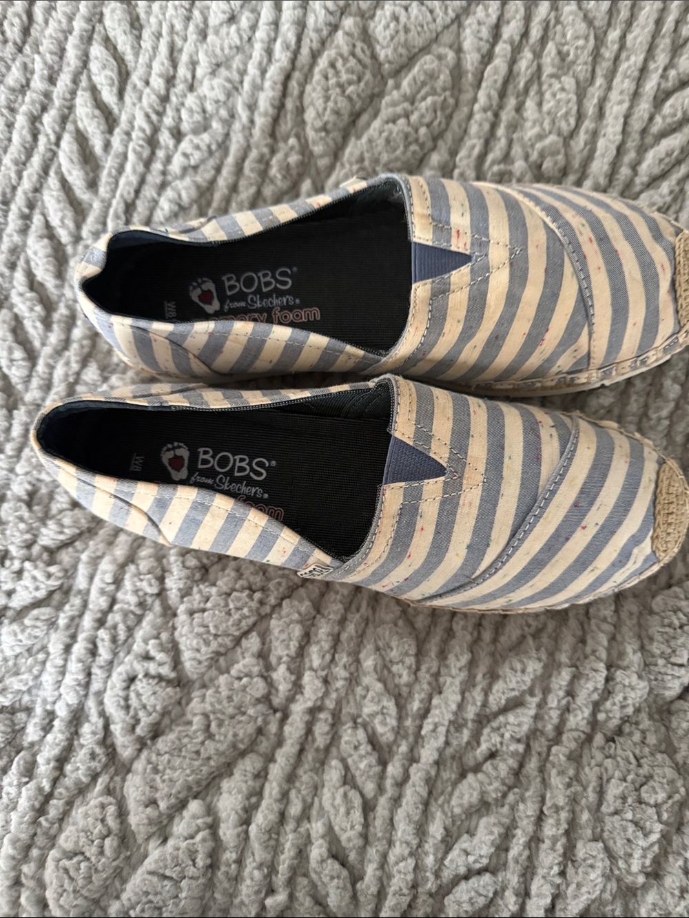 Skechers BOBS Striped Slip-On Moccasins in Blue and White
